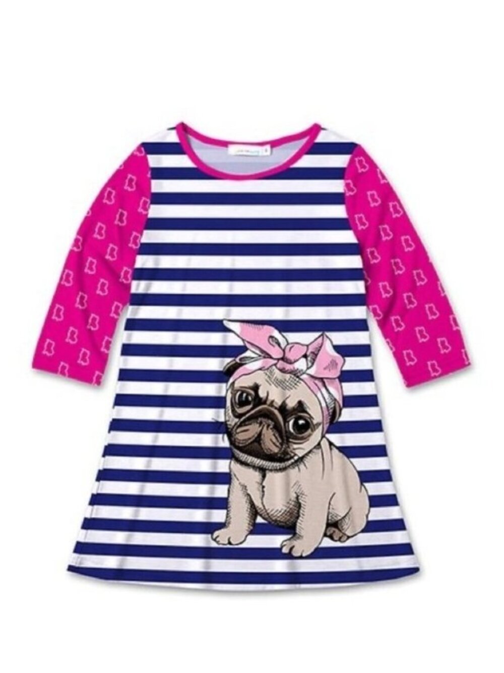 Sunshine Swing | Navy & Pink Pug Shift Dress | Size 10